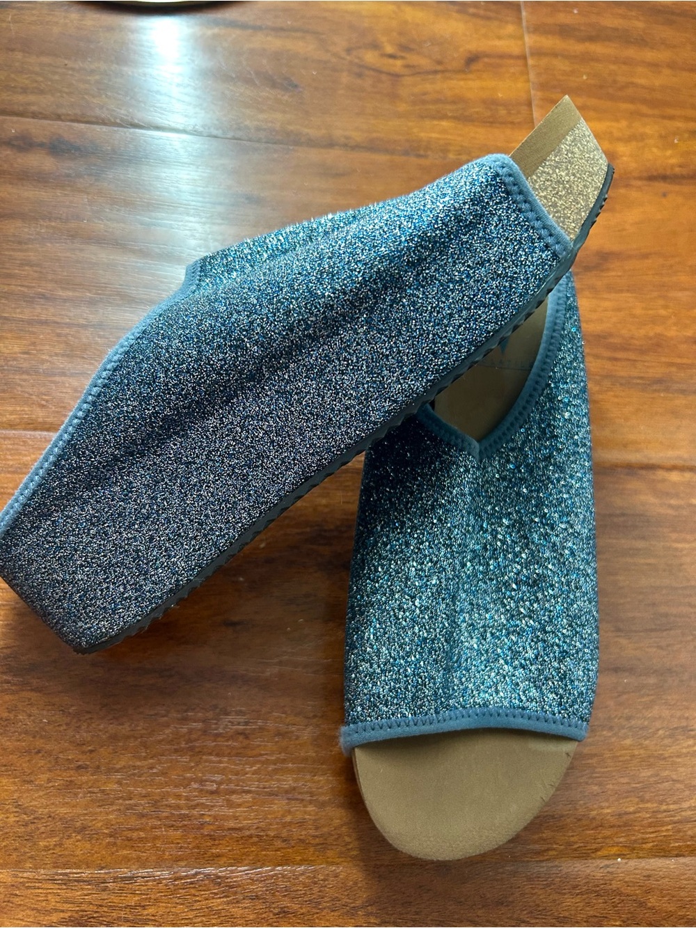 Volatile Teal Glitter Open-Toe Mules
